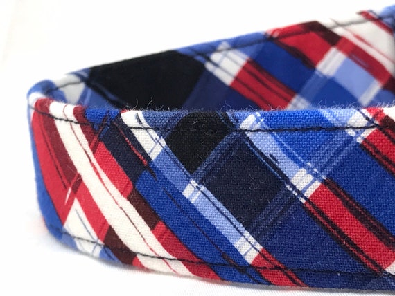 Patriotic Plaid Dog Collar for Boy Girl - Red White and Blue
