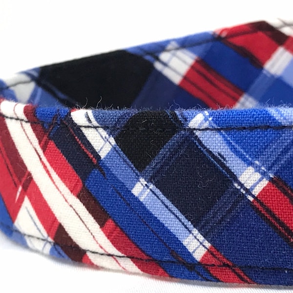Plaid Dog Collar - Patriotic Dog Collar - Red White and Blue - Stars and Stripes - 4th of July