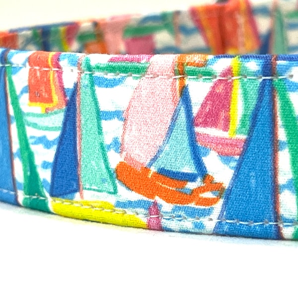 Nautical Dog Collar for Boy, Girl - Colorful Sailboats