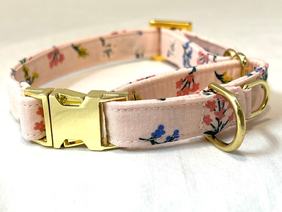 Metal Buckle (NO ENGRAVE) Martingale Dog Collar With EXTRA D-Ring -  Rifle Paper Co Peach Floral