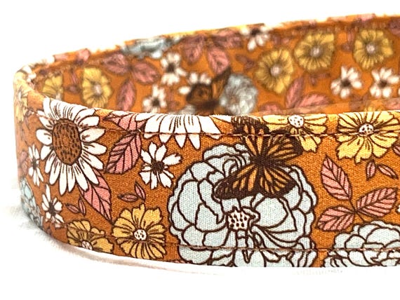 Fall Dog Collar for Boy Girl- Rust Floral Fabric- Xsmall Small Medium Large XL