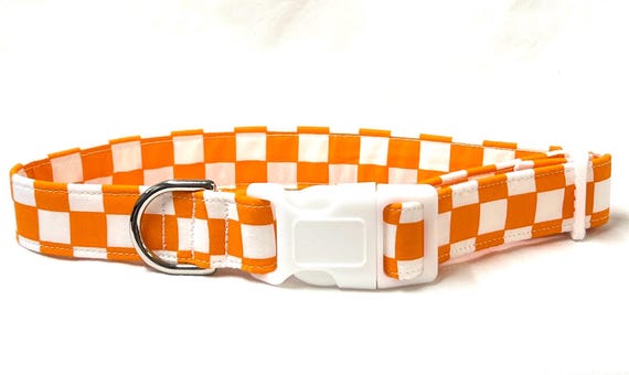 Tennessee Football, Basketball Dog Collar for Boy, Girl - Orange and White Checks