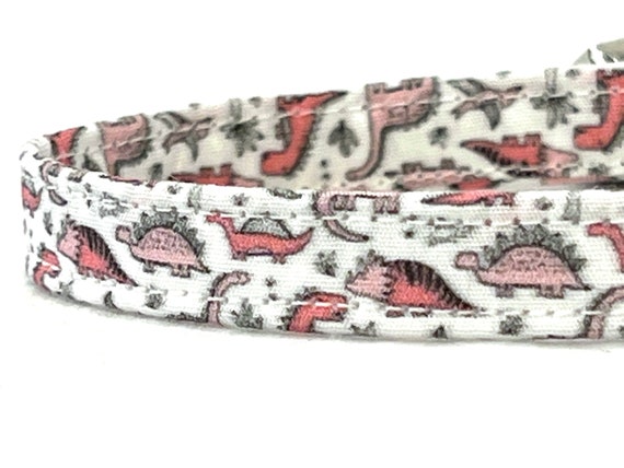 Breakaway Cat Collar for Boy Girl - Cute Tiny Pink Dinosaurs