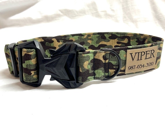 COBRA Buckle Dog Collar – Personalized Camouflage Pleather Patch, 1.75" Wide