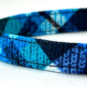 Preppy Blue Aqua Plaid Cat Collar for Boy - Breakaway 3/8&quot;