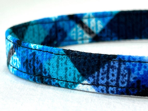Preppy Blue Aqua Plaid Cat Collar for Boy - Breakaway 3/8"