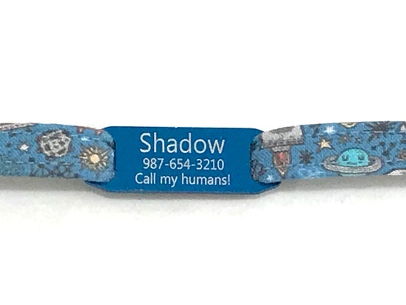 Personalized Cat Collar for Boy Girl - Outer Space Aliens, Spaceships - Slide-On ID Tag - Breakaway