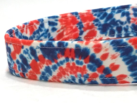 Patriotic Tie Dye Dog Collar - Red White and Blue