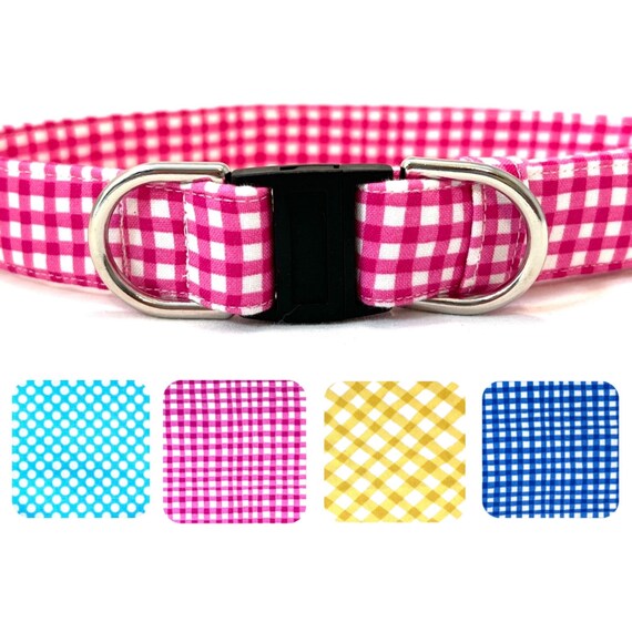 Summer BREAKAWAY Dog Collar for Boy, Girl - Safety - Colorful Checks, Dots and Plaids - Blue - Pink - Yellow - Aqua