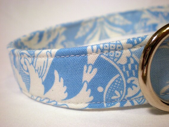 Blue Dog Collar for Boy, Girl - Damask- Jennifer Paganelli