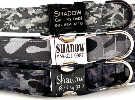Black Camo Dog Collar for Boy, Girl - Personalized Engraved Buckle - Camouflage XL, L, M, S