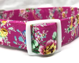 Hot Pink Dog Collar for Girl - Vintage Style - Shabby Chic Floral