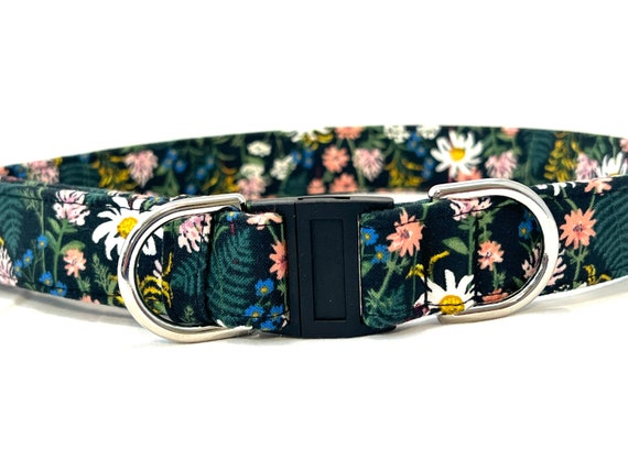 Rifle Paper Co BREAKAWAY Dog Collar for Boy, Girl - Safety - Black Wildflowers