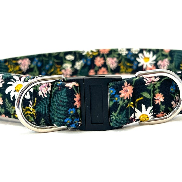 Rifle Paper Co BREAKAWAY Dog Collar for Boy, Girl - Safety - Black Wildflowers