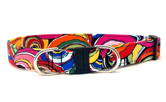 BREAKAWAY Dog Collar for Boy, Girl -  Safety - Boho Psychedelic Red and Blue Swirls - Philip Jacobs