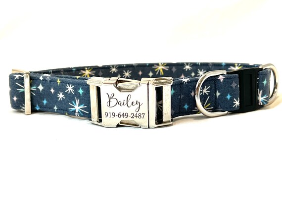 Personalized BREAKAWAY Galaxy Dog Collar - Laser Engraved Buckle - Retro Cosmic Stars