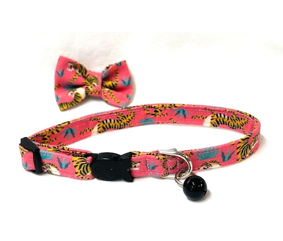 1/2" Wide Cat Collar with Bowtie - Fierce Tigers or PICK ANY FABRIC