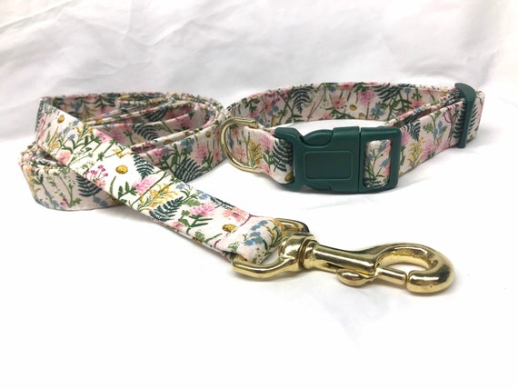 Dog Collar Leash Set - Rifle Paper Co - Pink Wildflowers