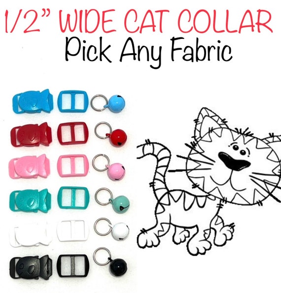 1/2" WIDE Custom Cat Collar for Boy Girl - Pick Your Fabric- Breakaway Safety Buckle