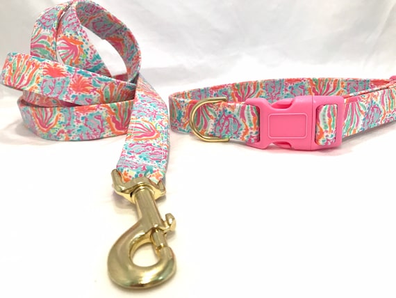 Beach Dog Collar Leash Set - Tropical Coral Vacation