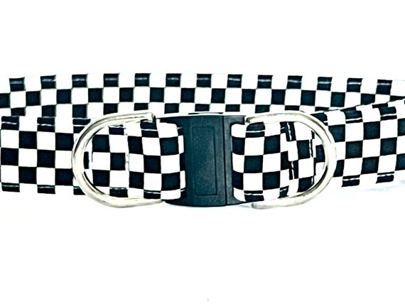 BREAKAWAY Dog Collar for Boy, Girl - Black White Racing Checks - Safety