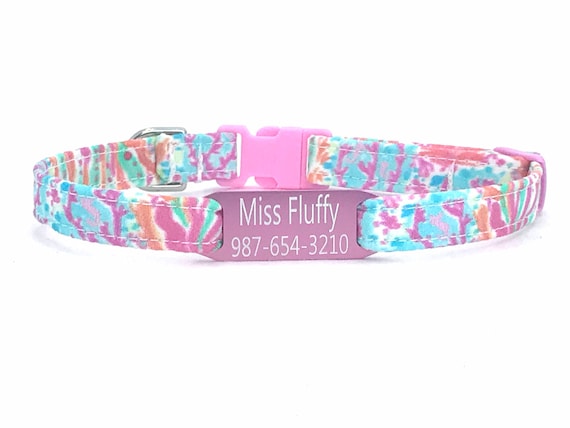 Personalized Cat Collar with Slide On ID Tag - Breakaway - Tropical Coral Vacation
