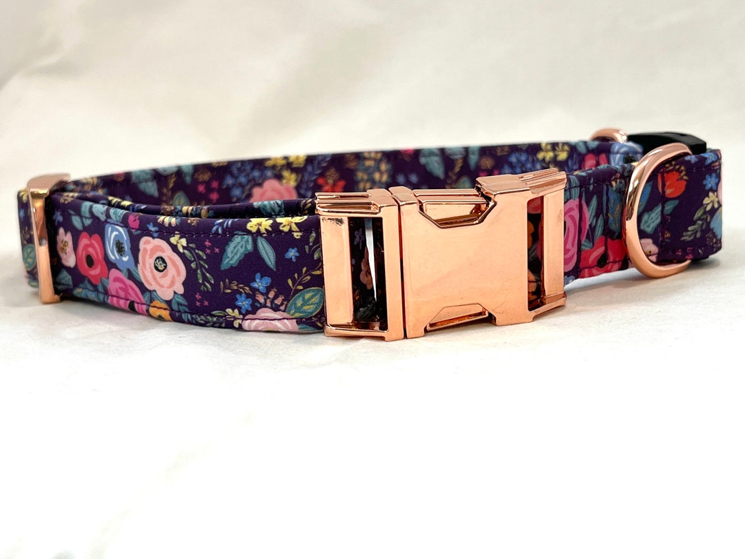 BREAKAWAY Dog Collar With Metal Siderelease Buckle retro Flowers Dark