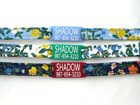 Rifle Paper Co. Personalized Breakaway Cat Collar- Slide-On Engraved ID Tag - 3/8" - Tiny Flowers