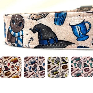 Wizard Dog Collar for Girl Boy - Magical Witchcraft - Blue and Beige