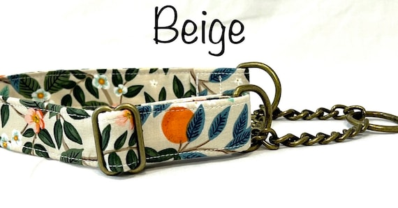 Rifle Paper Co. Chain Martingale Dog Collar 1" Wide - Florida Citrus - Rose Gold, Antique Brass