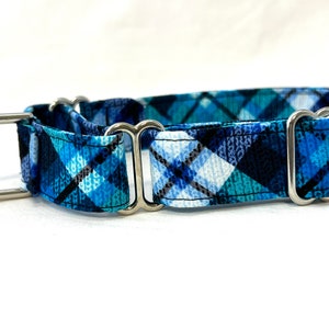 Martingale Dog Collar for Boy - Preppy Blue Aqua Plaid