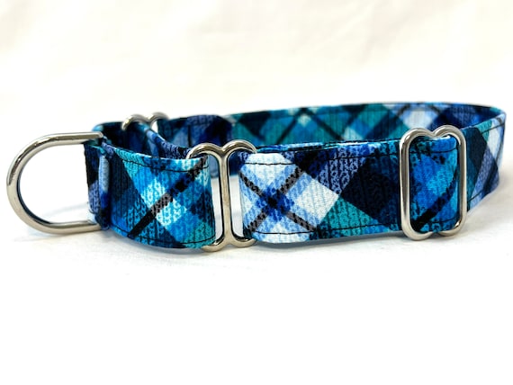 Martingale Dog Collar for Boy - Preppy Blue Aqua Plaid