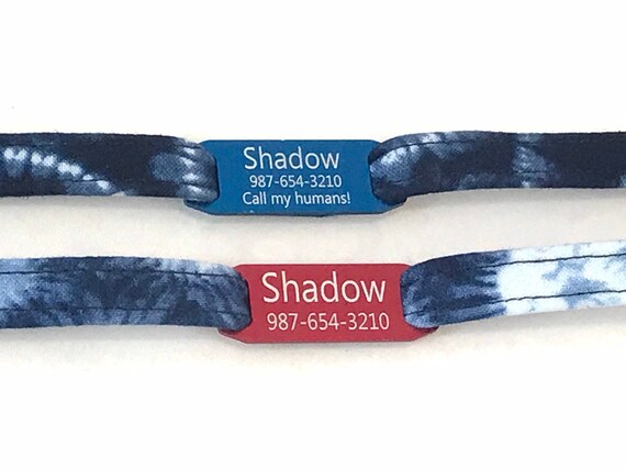 Tie Dye Personalized Breakaway Cat Collar - Slide-On Engraved ID Tag - Indigo Blue
