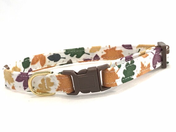 Fall Cat Collar for Boy, Girl - Breakaway - Autumn Leaves on White
