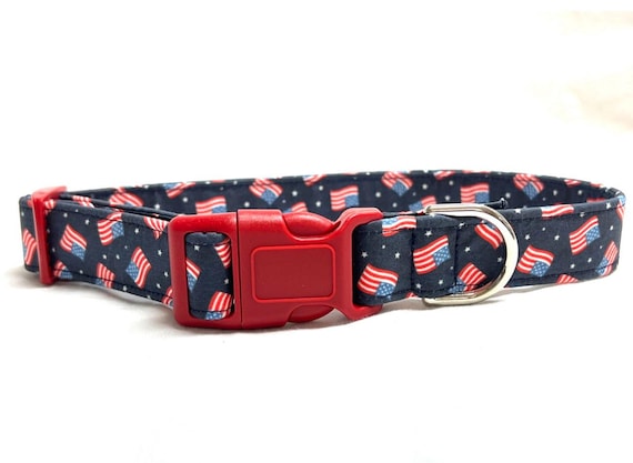 Patriotic Dog Collar for Boy -  US Flags - Red, White, Blue