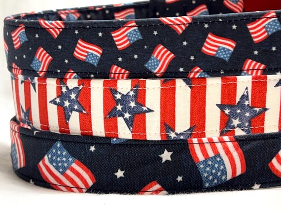 US Flags Dog Collar for Boy - Patriotic Stars Stripes - Red, White, Blue