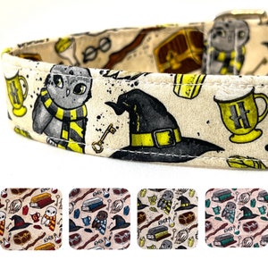 Wizard Dog Collar for Girl Boy - Magical Witchcraft - Yellow and Beige