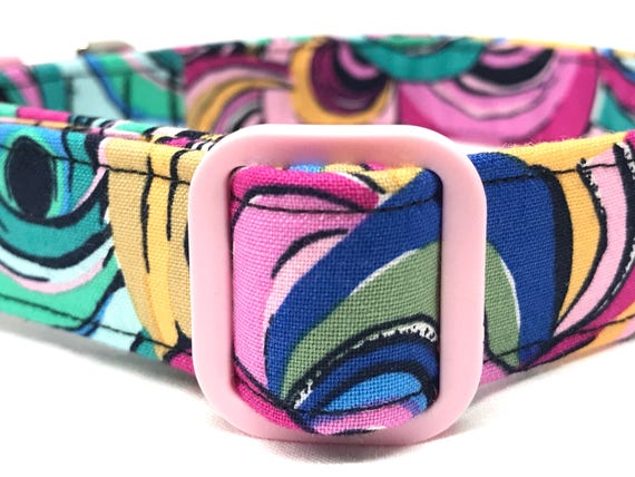 Boho Dog Collar for Boy Girl - Boho Psychedelic Pink and Aqua Swirls - Philip Jacobs