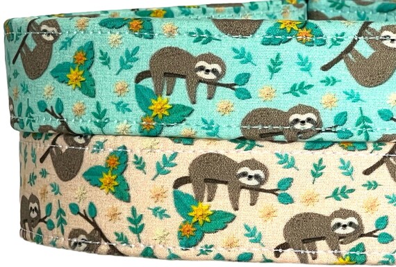 Sloths Dog Collar for Boy, Girl in Mint, Peach