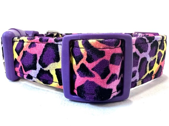 Cheetah Leopard Dog Collar for Girl - Purple, Pink, Yellow