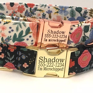 Personalized Rifle Paper Co Dog Collar - Engraved Buckle - Primavera Big Flowers