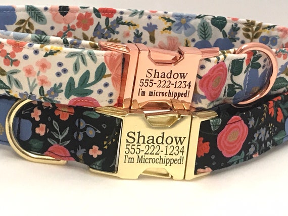 Personalized Rifle Paper Co Dog Collar - Engraved Buckle - Primavera Big Flowers
