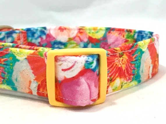 Beach Dog Collar for Girl, Boy - Neon Tropical Flowers