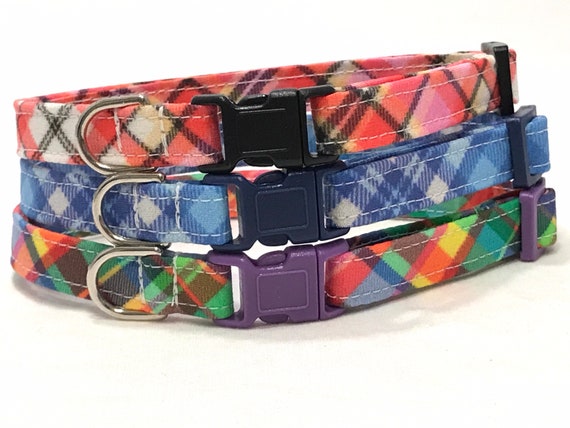 Tropical Plaid Cat Collar for Girl Boy - Breakaway Buckle