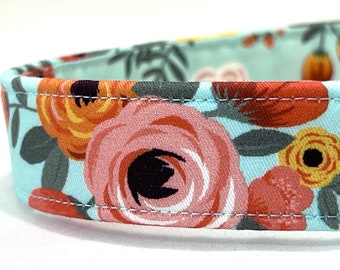 Dog Collar for Girl, Boy - Coral Mint Floral - Rose Gold