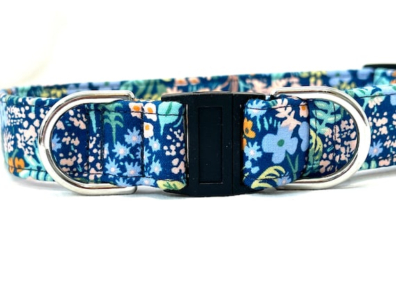 Rifle Paper Co BREAKAWAY Dog Collar for Boy, Girl - Blue Floral - Safety