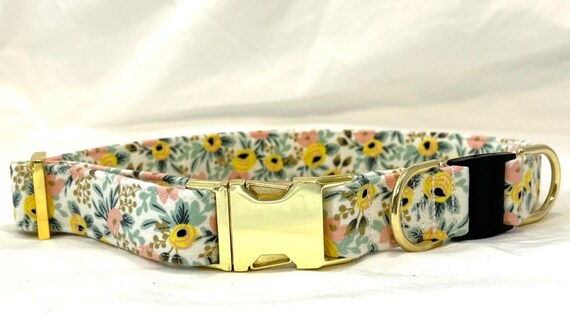 Rifle Paper Co BREAKAWAY Dog Collar with Metal Side-Release Buckle - Yellow Floral Primavera- Safety Collar