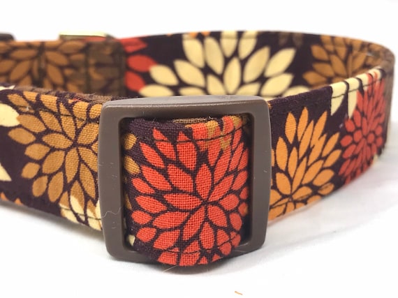 Fall Dog Collar for Boy Girl - Autumn Flowers - Burnt Orange - Xsmall Small Medium Large XL