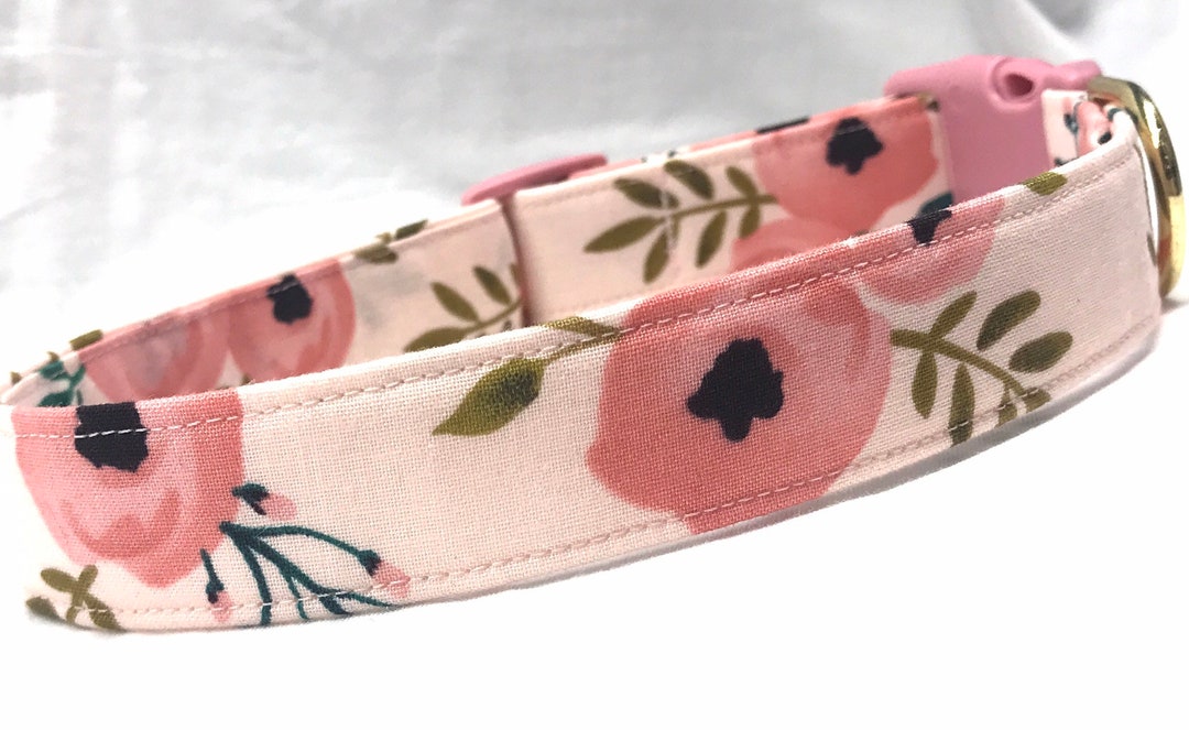 Dog Collar for Girl Peach and Pink Flowers Etsy