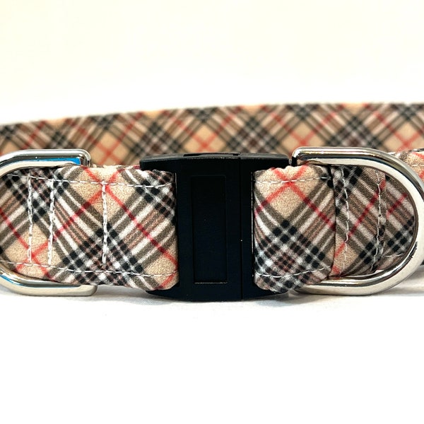 BREAKAWAY Dog Collar for Boy, Girl - Tan, Red, Black Plaid- Safety